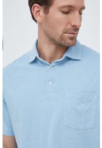 Polo Ralph Lauren polo z domieszką lnu kolor niebieski gładki. Typ kołnierza: polo. Kolor: niebieski. Materiał: len. Wzór: gładki #1