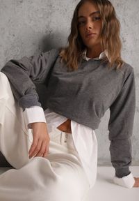 Renee - Ciemnoszara Casualowa Bluza z Bawełną Akko. Okazja: na co dzień. Kolor: szary. Materiał: bawełna. Styl: casual #3