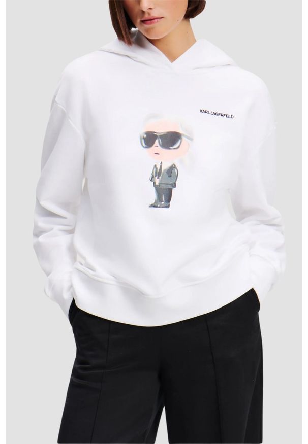 Karl Lagerfeld - KARL LAGERFELD Biała damska bluza Ikon Aquarelle K Hoodie, Rozmiar S. Kolor: biały. Materiał: materiał. Styl: klasyczny