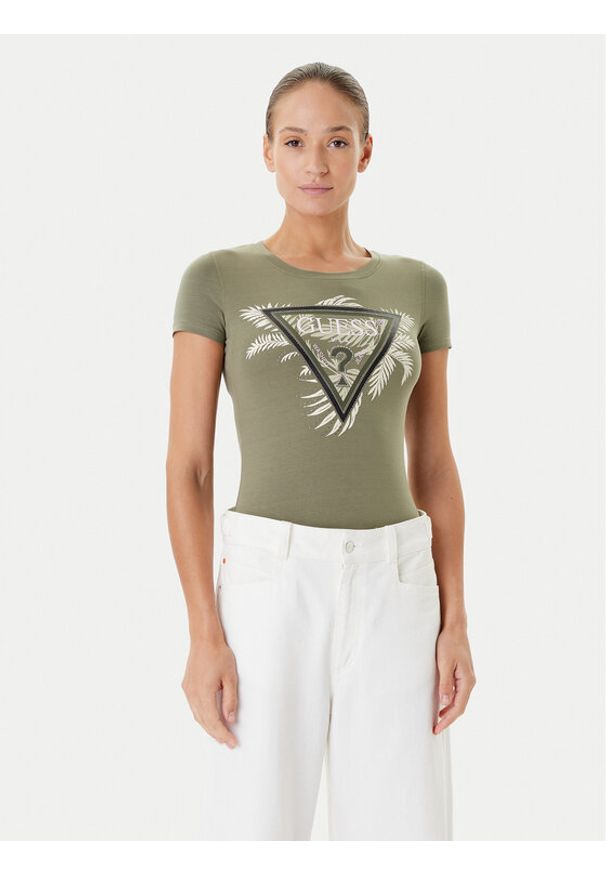 Guess T-Shirt W5YI13 J1314 Khaki Regular Fit. Kolor: brązowy. Materiał: bawełna