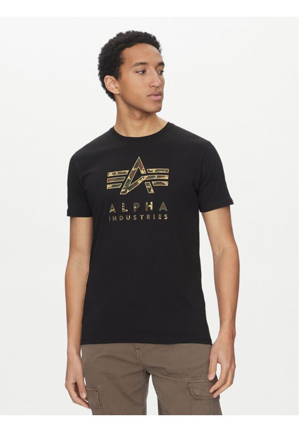 Alpha Industries T-Shirt Camo Puff 146506 Czarny Regular Fit. Kolor: czarny. Materiał: bawełna