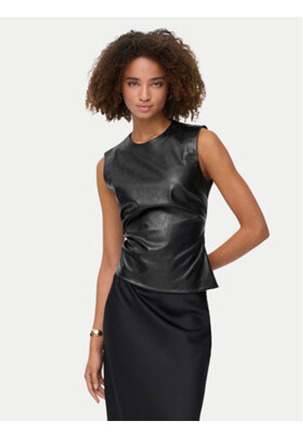 only - ONLY Bluzka Mone 15360230 Czarny Slim Fit. Kolor: czarny. Materiał: skóra