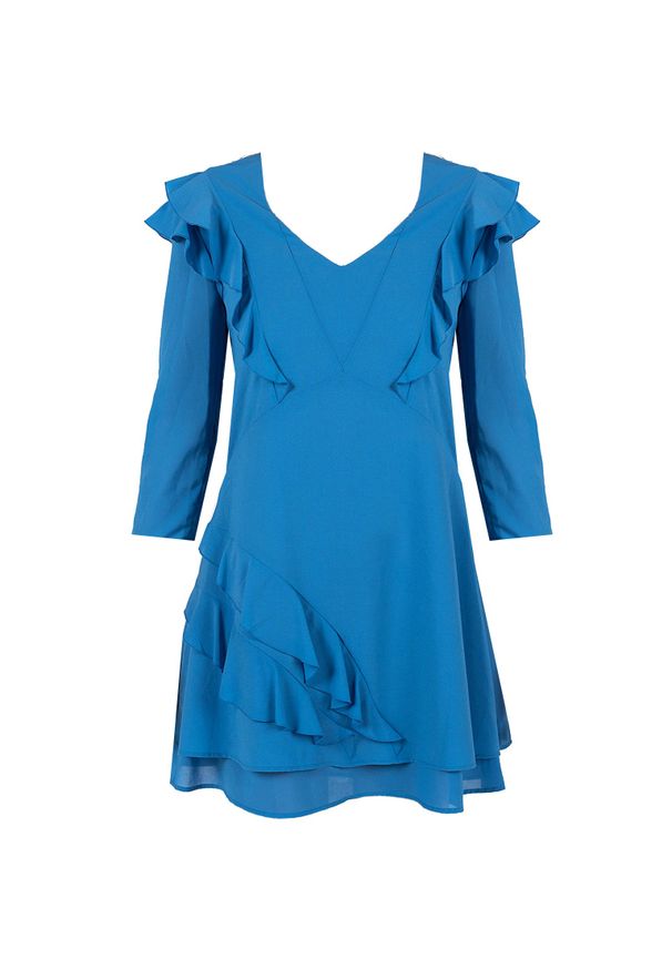 Patrizia Pepe Sukienka | | Kobieta |. Okazja: na co dzień. Typ kołnierza: kołnierz z falbankami, dekolt w kształcie V. Materiał: tkanina. Wzór: aplikacja. Typ sukienki: proste. Styl: casual. Długość: mini