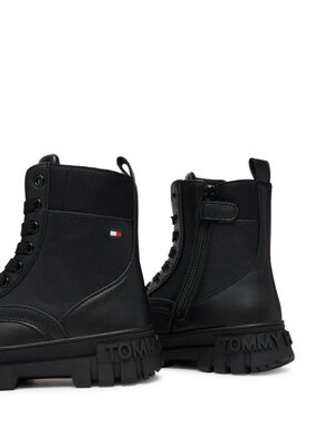 TOMMY HILFIGER - Tommy Hilfiger Trapery Lace-Up Bootie T3A5-34046-1695 S Czarny. Kolor: czarny. Materiał: skóra