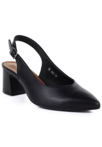 Czółenka damskie z paskiem czarne Sergio Leone SK463. Zapięcie: pasek. Kolor: czarny. Materiał: skóra ekologiczna. Sezon: lato. Obcas: na obcasie. Wysokość obcasa: średni #1