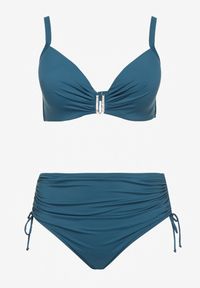 Born2be - Ciemnozielone Bikini Biustonosz z Marszczeniem i Majtki Figi ze Ściągaczami Kinevia. Kolekcja: plus size. Kolor: zielony #4