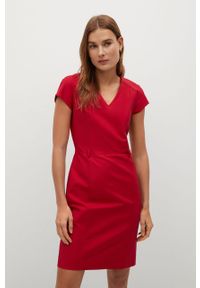 mango - Mango - Sukienka COFI7-N. Okazja: na spotkanie biznesowe, na co dzień. Kolor: czerwony. Materiał: bawełna, materiał, poliamid, elastan, tkanina. Długość rękawa: krótki rękaw. Wzór: gładki. Typ sukienki: dopasowane, proste. Styl: biznesowy, casual. Długość: mini #1