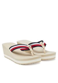 TOMMY HILFIGER - Tommy Hilfiger Japonki Th Corporate Wedge Beach Sandal FW0FW08520 Beżowy. Kolor: beżowy. Materiał: materiał #6