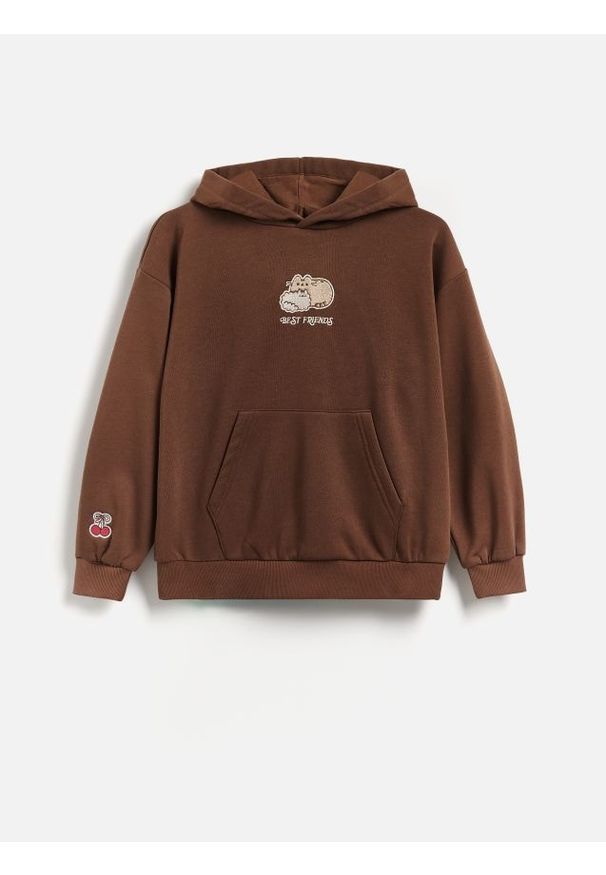 Reserved - Bluza Pusheen z aplikacją - ciemnobrązowy. Kolor: brązowy. Materiał: bawełna, dzianina. Wzór: aplikacja