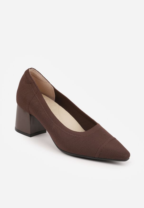 Renee - Brązowe Strukturalne Czółenka VICES na Słupkowym Obcasie z Wkładką Soft-Pillow Abathise. Okazja: do pracy, na randkę, na spotkanie biznesowe. Kolor: brązowy. Materiał: materiał, jeans, dzianina. Obcas: na obcasie. Styl: elegancki, biznesowy. Wysokość obcasa: średni