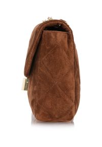 Ochnik - Brązowa pikowana zamszowa torebka damska. Kolor: brązowy. Materiał: skórzane. Rodzaj torebki: na ramię #4