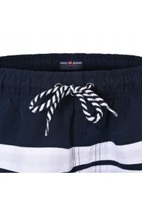 Spodenki Plażowe (Kąpielówki) - Pako Jeans - Granat, Biały Pas. Kolor: niebieski. Materiał: poliester