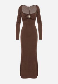 Born2be - Brązowa Sukienka Koktajlowa z Biżuteryjną Aplikacją i Długim Rękawem Idivianne. Kolor: brązowy. Długość rękawa: długi rękaw. Wzór: aplikacja. Typ sukienki: dopasowane. Styl: wizytowy #3