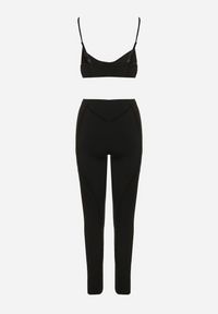 Born2be - Czarny Komplet Sportowy z Ozdobnymi Przeszyciami Legginsy i Top na Ramiączkach Filinella. Kolor: czarny. Materiał: skóra #3