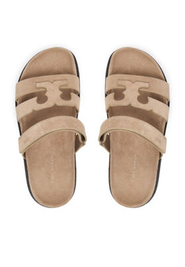 Tory Burch Klapki Ines Sport Slide 163481 Brązowy jasny. Kolor: beżowy. Materiał: zamsz, skóra. Styl: sportowy