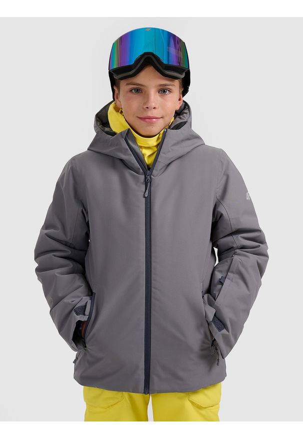 4f - 4F Kurtka narciarska membrana 5000 chłopięca - szara 128 (7-8 lat). Kolor: szary. Materiał: poliester, materiał. Wzór: gładki. Sezon: lato
