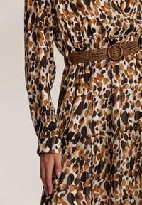 Renee - Brązowa Sukienka Mossaxe. Kolor: brązowy. Materiał: tkanina. Długość rękawa: długi rękaw. Typ sukienki: kopertowe. Długość: midi #5