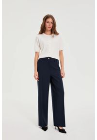 MOODO - Spodnie z szerokimi nogawkami granatowe. Kolor: niebieski. Materiał: poliester, wiskoza, elastan #1