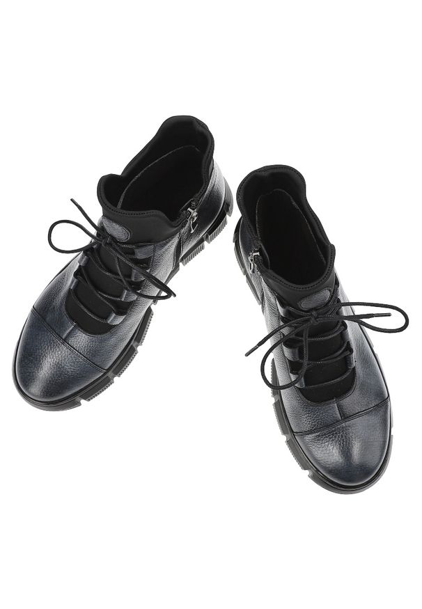 Granatowe Botki Armodo Modne Obuwie Damskie. Kolor: niebieski. Materiał: materiał. Styl: sportowy