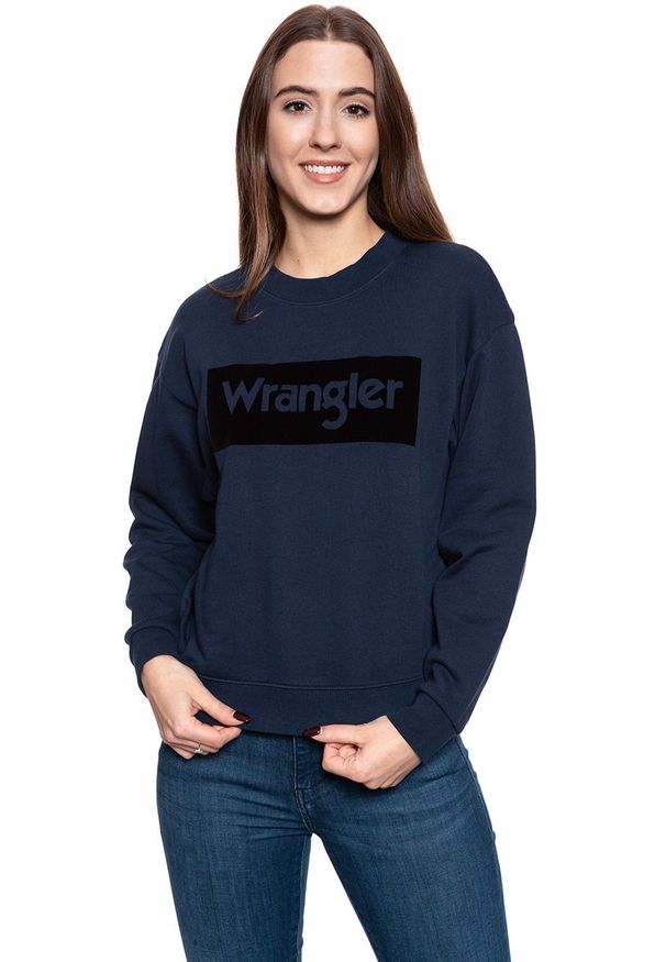 Wrangler - BLUZA WRANGLER HIGH RIB RETRO SWEAT NAVY W6N0HA114. Kolor: niebieski. Styl: retro