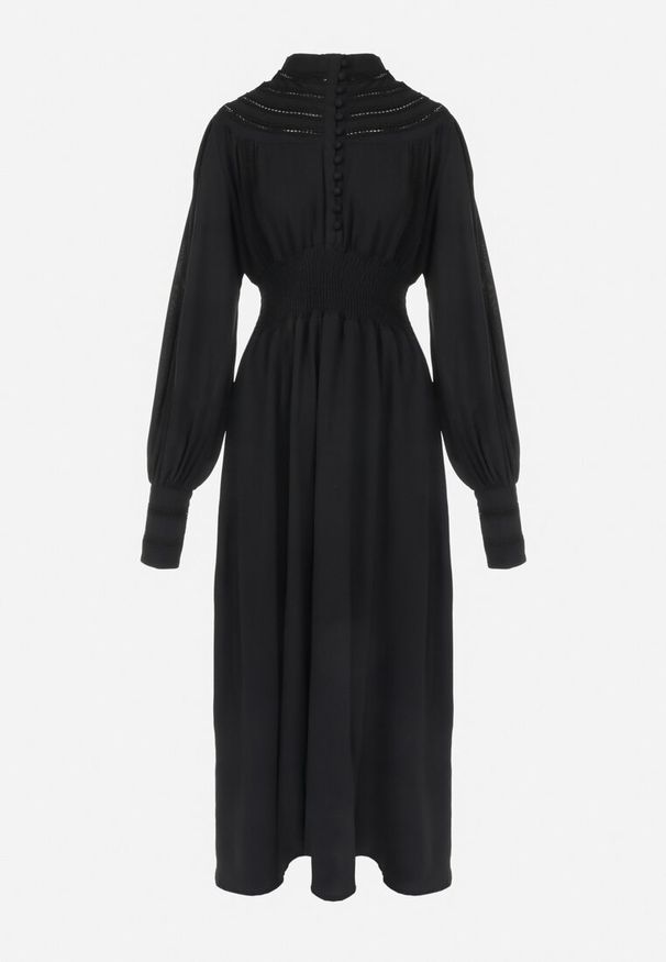 Born2be - Czarna Sukienka Laodyle. Typ kołnierza: kołnierzyk stójkowy. Kolor: czarny. Materiał: tkanina, poliester, koronka. Długość rękawa: długi rękaw. Wzór: ażurowy. Styl: elegancki, retro. Długość: maxi