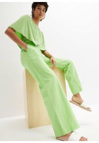 bonprix - Spodnie z mieszanki lnu i bawełny. Kolor: zielony. Materiał: bawełna, len #3