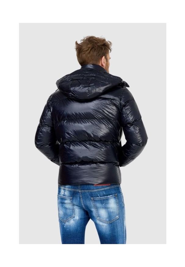 Emporio Armani - EMPORIO ARMANI Granatowa puchowa kurtka męska. Kolor: niebieski. Materiał: puch
