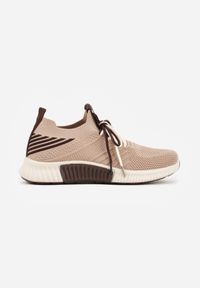 Born2be - Ciemnobeżowe Sneakersy z Podwójnym Sznurowaniem Fontarin. Nosek buta: okrągły. Kolor: beżowy. Materiał: materiał. Obcas: na obcasie. Wysokość obcasa: niski #7