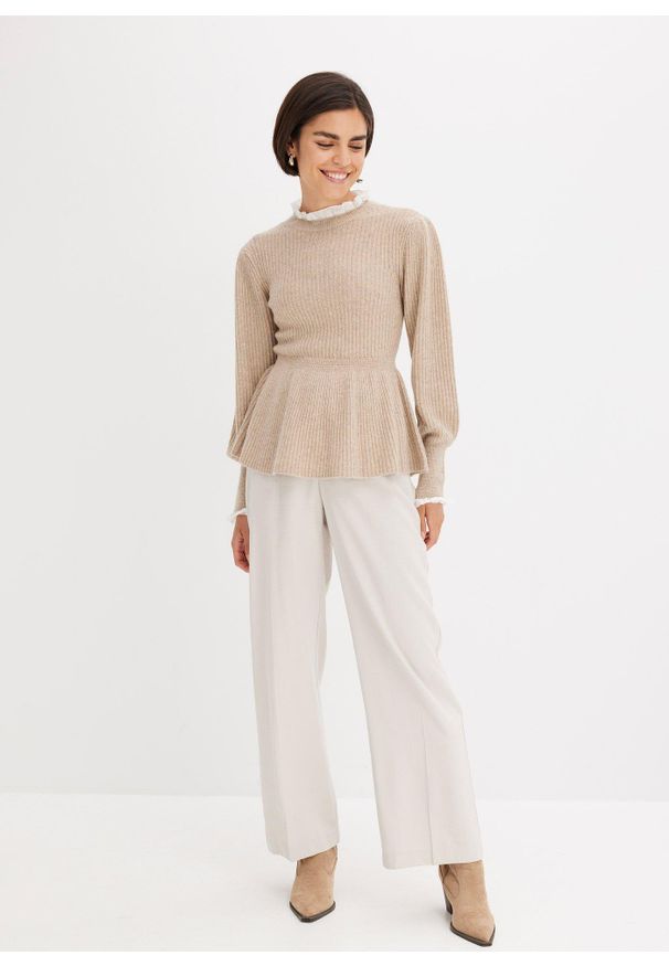 bonprix - Lekkie spodnie Marlena z wiskozą. Kolor: beżowy. Materiał: wiskoza. Styl: elegancki