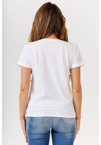 Guess - GUESS Biały t-shirt damski z czarnym logo. Kolor: biały. Materiał: bawełna. Długość rękawa: krótki rękaw. Wzór: nadruk