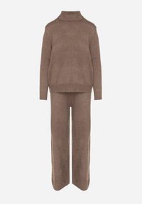 Born2be - Ciemnobeżowy Dzianinowy Komplet z Wełną i Bawełną Spodnie i Sweter z Golfem Errele. Kolor: beżowy. Materiał: dzianina, bawełna, wełna #3