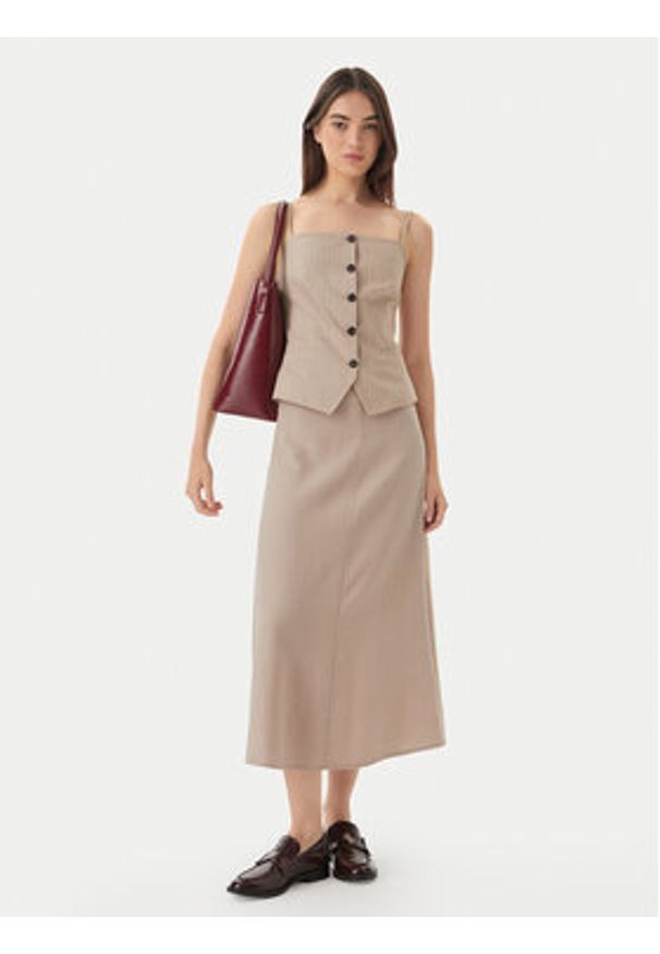 only - ONLY Spódnica midi Goa 15363690 Beżowy Regular Fit. Kolor: beżowy. Materiał: len