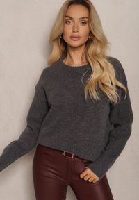 Renee - Szary Sweter z Domieszką Wełny Torissia. Okazja: na co dzień, do pracy. Kolor: szary. Materiał: wełna. Długość rękawa: długi rękaw. Długość: długie. Styl: klasyczny, elegancki, casual