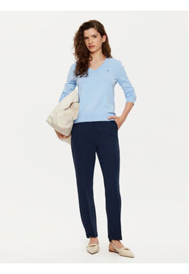 TOMMY HILFIGER - Tommy Hilfiger Chinosy WW0WW45450 Granatowy Slim Fit. Kolor: niebieski. Materiał: syntetyk