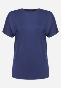 Born2be - Granatowy T-shirt z Rękawami w typie Nietoperza Salilena. Okazja: na co dzień. Kolor: niebieski. Materiał: jeans. Wzór: aplikacja. Styl: casual, elegancki, wizytowy