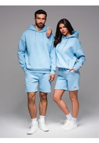 Ombre Clothing - Szorty dresowe unisex ze ściągaczem w pasie – błękitne V8 OU-SRBC-0101 - XL/XXL. Kolor: niebieski. Materiał: dresówka. Wzór: aplikacja. Styl: sportowy #7