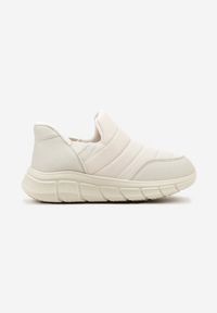 Born2be - Beżowe Pikowane Sneakersy Śniegowce na Grubej Tłoczonej Platformie Verta. Okazja: na co dzień. Kolor: beżowy. Materiał: jeans. Obcas: na platformie #4