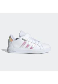 Adidas - Buty dla dzieci ADIDAS Grand Court. Zapięcie: rzepy. Kolor: biały, wielokolorowy, różowy. Materiał: guma, materiał, kauczuk, syntetyk. Szerokość cholewki: normalna