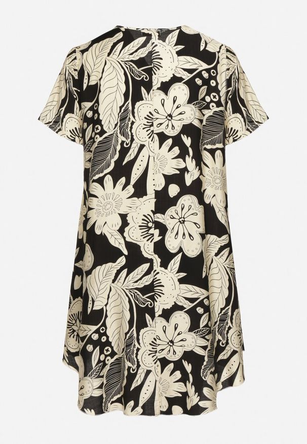 Born2be - Czarna Wiskozowa Sukienka w Kwiaty Divolla. Okazja: na co dzień. Typ kołnierza: dekolt w serek. Kolor: czarny. Wzór: kwiaty. Typ sukienki: proste. Materiał: wiskoza. Długość rękawa: krótki rękaw. Sezon: lato. Styl: casual