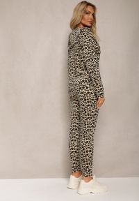 Renee - Beżowy Welurowy Komplet Dresowy 2-Częściowy Bluza z Kapturem i Spodnie Dopasowane z Kieszeniami Kardasa. Kolor: beżowy. Materiał: dresówka, welur #4