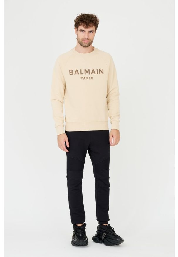 Balmain - BALMAIN Beżowa bluza Printed Sweatshirt. Kolor: beżowy