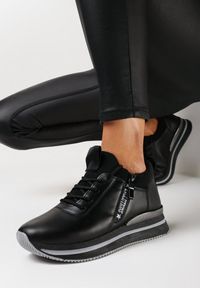 Born2be - Czarne Sneakersy Elorwin. Okazja: na co dzień. Nosek buta: okrągły. Kolor: czarny. Materiał: materiał, tkanina. Szerokość cholewki: normalna #4