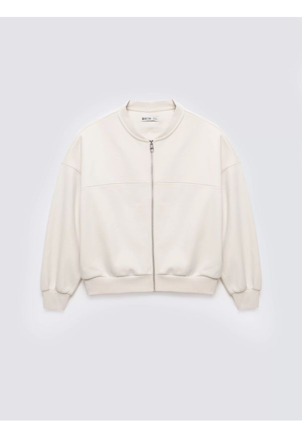 Big-Star - Bluza damska bomber kremowa Felicata 103. Okazja: na co dzień. Kolor: biały. Materiał: dzianina. Wzór: haft. Styl: casual