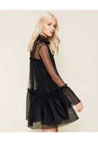 TwinSet - TWINSET - Czarna tiulowa sukienka z falbaną. Kolor: czarny. Materiał: tiul. Typ sukienki: rozkloszowane. Długość: mini #4