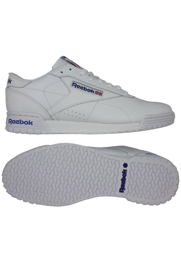 Buty do chodzenia męskie Reebok Exofit LO Clean Logo. Zapięcie: sznurówki. Kolor: biały, wielokolorowy, niebieski. Materiał: materiał, skóra. Szerokość cholewki: normalna. Sport: turystyka piesza