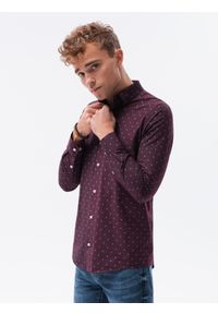 Ombre Clothing - Koszula męska elegancka z długim rękawem - bordowa - Rozmiar: XXL. Okazja: na spotkanie biznesowe, do pracy. Kolor: czerwony. Materiał: poliester, bawełna. Długość rękawa: długi rękaw. Długość: długie. Styl: elegancki