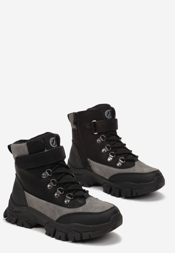 Born2be - Szaro-Czarne Botki na Grubej Podeszwie za Kostkę Omisnna. Wysokość cholewki: za kostkę. Kolor: szary. Sezon: zima