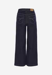 Born2be - Niebieskie Bawełniane Szerokie Jeansy z Wysokim Stanem Ozdobione Wiązaniem Lilinieth. Okazja: na co dzień. Stan: podwyższony. Kolor: niebieski. Wzór: aplikacja. Styl: klasyczny, casual #6