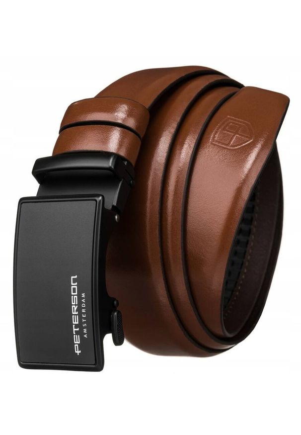 Pasek męski Peterson PTN A004 BROWN brązowy. Kolor: brązowy. Materiał: jeans, skóra