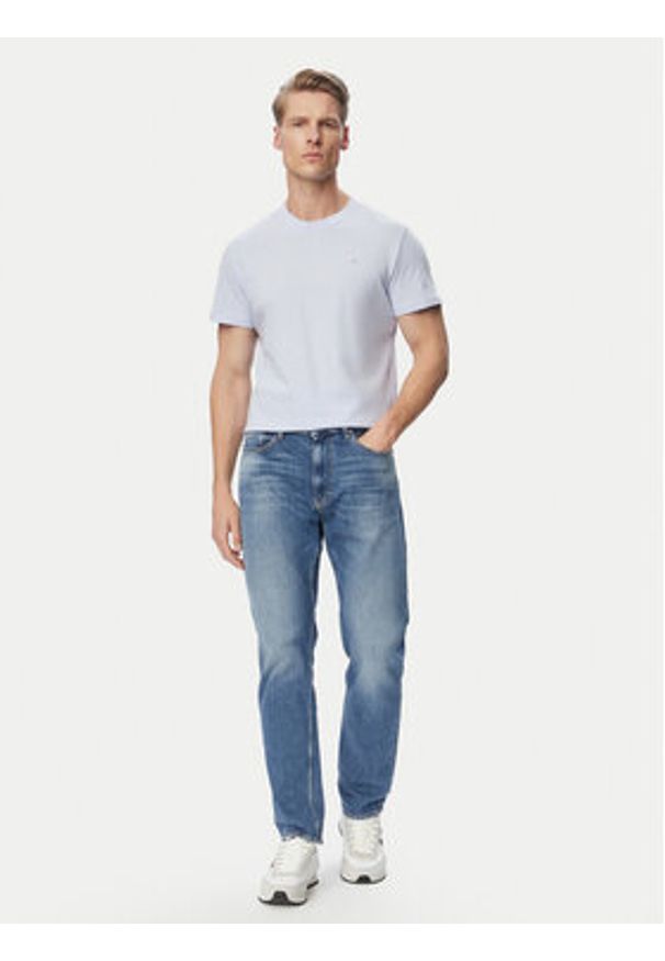 Tommy Jeans T-Shirt Linear Chest DM0DM21780 Niebieski jasny Slim Fit. Kolor: niebieski. Materiał: bawełna